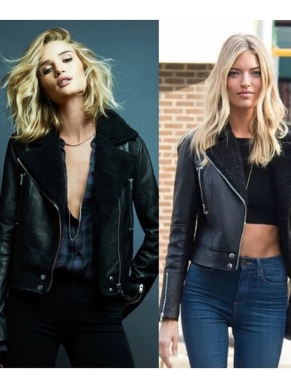 Paige Rooney Moto Leather & Sherpa Trimmed Black Jacket Size Small